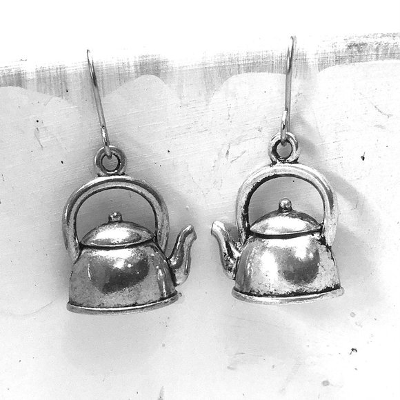 Miniature Kettle Teapot Coffee Pot Coffee Maker Gift Charm Earrings - Picture 1 of 3